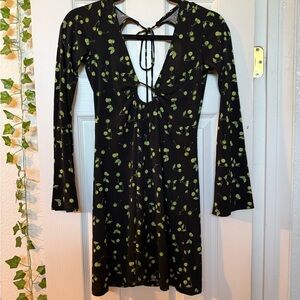 Black and Green cherry Print Dress